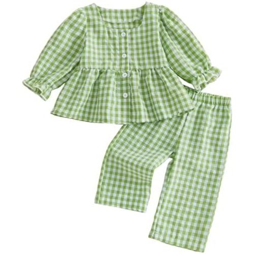 Thorn Tree Girls Fall Outfits Long Sleeve Button Up Shirt Tops Plaid Pants