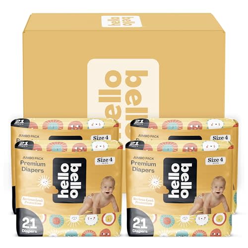Hello Bello Premium Diapers Size 4, 84 Count Disposable, Extra-Absorbent, and Hypoallergenic Baby Diapers with Snug and Comfort Fit, Sunnyside Up Pattern Value Pack