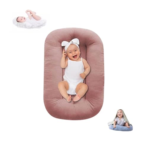 Baby Lounger for Newborn Babies 0-12 Months, Bionic Design Infant Lounger for Home and Travel, Soft Cotton, Newborn Babies Essentials Gifts (Cute Pink)