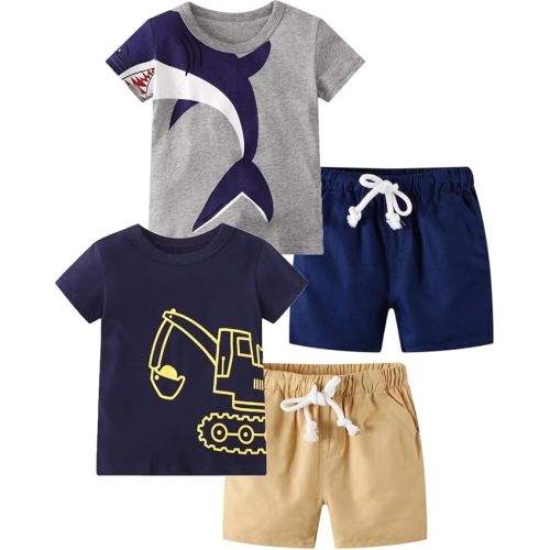 Toddler Boy Summer Clothes Outfits Kids Cotton Short Sleeve Shirt Shorts Set 2-7 Years