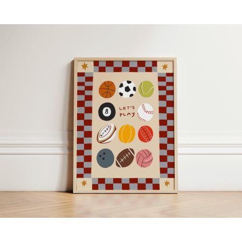 Let's Play Print, Kid's Bedroom Print, Football Wall Art, Boy's Bedroom Print, Toddler Room Print, Play Room, Basketball Print, UNFRAMED
