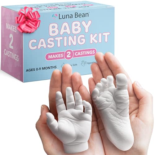 Luna Bean Baby Footprint and Hand Mold Casting Kit (2 Pack) First Time New Mom Gifts - Newborn Foot Handprint Baby Keepsake - Mom to Be Gift