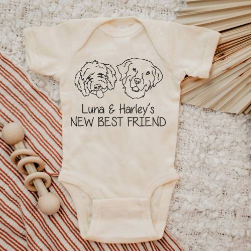 New Best Friend Onesie®, Newborn Gift, Dog Lover, Custom Baby Onesie®, New Baby Gift, Dog, Dog Portrait, Custom Dog, Coming Home Outfit