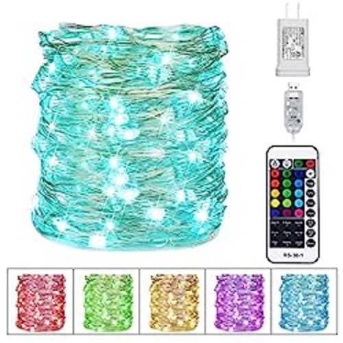 Color Changing Fairy String Lights - 33 ft 100 LED USB Silver Wire Lights with Remote and Timer, Starry Fairy Lights for Bedroom Party Craft Indoor Christmas Decoration, 16 Colors, Adapter Included - 33FT - 16 Colors
