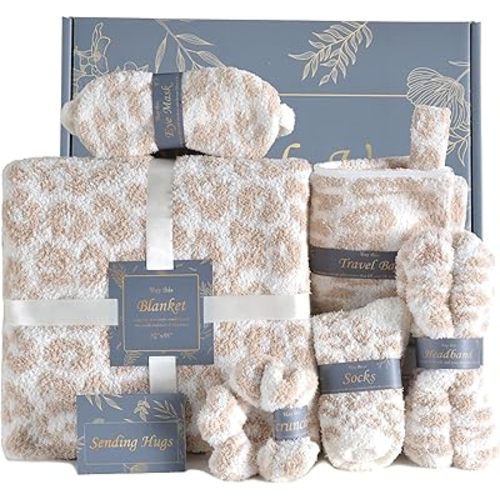 JOOJA Birthday Box Care Package Get Well Soon Gift Baskets Self Care Gifts for Women, Birthday Gift Basket for Her, Leopard Print Gifts for Women Mom Wife Daughter Sister Friends Leopard Khaki