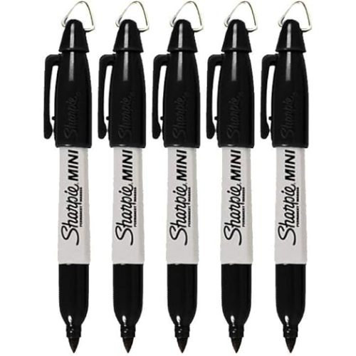 Sharpie Mini Permanent Markers with Golf Keychain Clips, Fine Point, Black Ink, Pack of 5