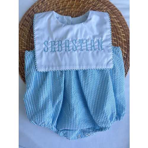 Custom Blue Seersucker Baby Bubble | Size 9-12M