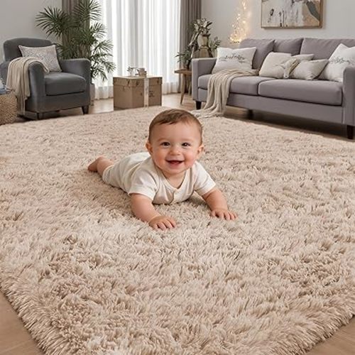 Area Rug for Living Room Bedroom: 6x9 Camel Soft Fluffy Shag Upgrade Non-Slip High Pile Carpet Large Fuzzy Plush Indoor Floor Decor Shaggy Rug for Kid Boys Girls Dorms Playroom Nursery Modern Home
