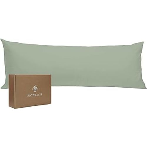 Bioweaves 100% Organic Cotton Body Pillow Pillowcase with Zipper 300 Thread Count Soft Sateen Weave GOTS Certified - 21x54 Inches, Basil