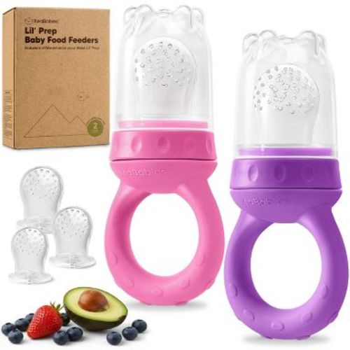 KeaBabies 2-Pack Prep Baby Food Feeder, BPA-Free Silicone Baby Fruit Feeder for Teething, 6-12 Months BLW Feeding Essentials (Cotton Candy)
