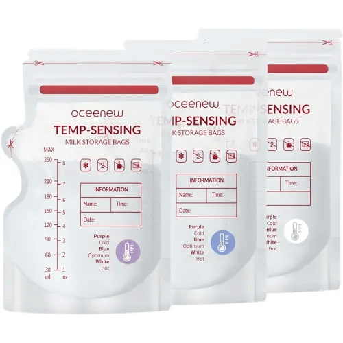 Breastmilk Storing Bags,Disposable Self Standing No-Leak Milk Storage Pouches,Temp-Sensing Discoloration Freezer Milk Storing Bags for Breastfeeding(8 Ounce 240pcs,BPA Free)