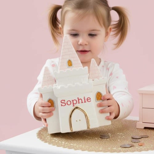 Personalized Princess Castle Piggy Bank, Custom Kids Coin Bank, Birthday Baby Shower Gift for Girls