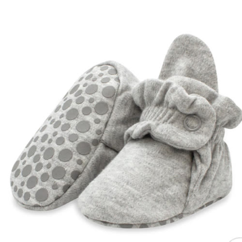 Zutano Cotton Gripper Stay-On Baby Bootie Slipper - Heather Gray