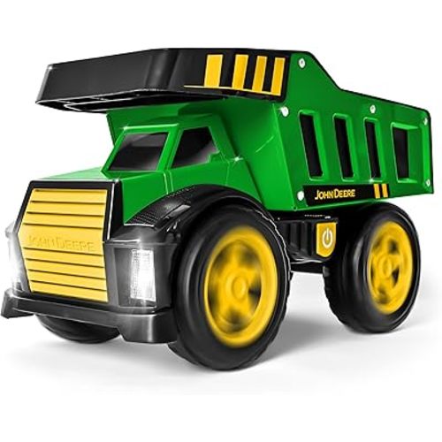 John Deere 16" Steel Dump Truck, Realistic Lights & Sounds, Heavy Duty Metal Truck Bed, Extra Large Wheels, Rugged Construction Vehicle Toy for Kids, Ages 3+, Indoor and Outdoor Play
