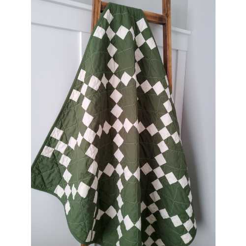Handmade Green & Cream Baby Quilt: 100% Cotton Patchwork Nursery Decor, Quilted Blanket, Heirloom Keepsake