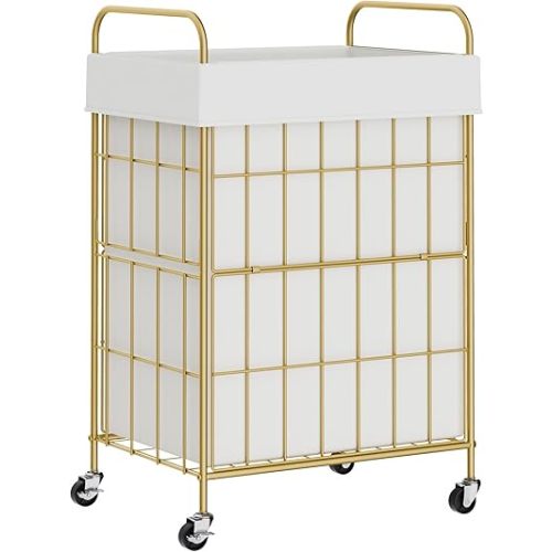 90L Laundry Hamper with Wheels, Laundry Basket with Handle and Liner Bag