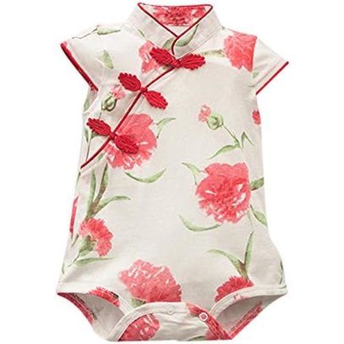 Baby Girls Newborn Infant Cheongsam Chinese New Years Outfit Romper Top Clothes Flower Print Qipao Bodysuit