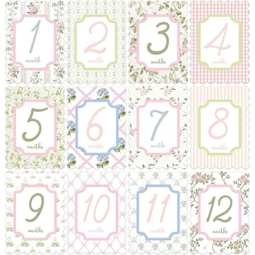 Affrolling Baby Monthly Milestone Cards, 5 x 7 Inch First Holiday Cards, First Year Month Milestone Baby Shower, 12 Monthly Newborn Photo Props for Boys Girls