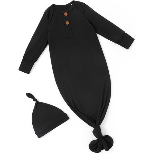 PATPAT Baby Sleeper Gown with Bamboo Viscose for Newborn Girls Boys, Knotted Nightgown with Mittens for Infant Home Coming