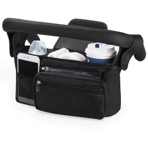 Baby Stroller Organizer - Diaper, Bottle & Phone Holder - Black