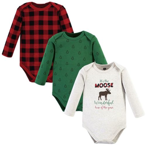 Hudson Baby Unisex Baby Cotton Long-Sleeve Bodysuits, Moose Wonderful Time, 0-3 Months