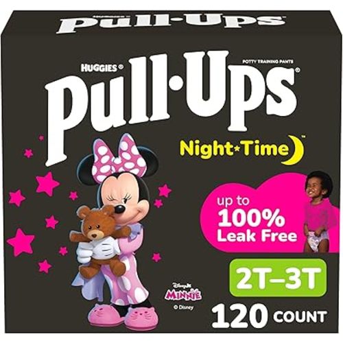 Pull-Ups Girls' Nighttime Potty Training Pants, Training Underwear, 2T-3T (16-34 lbs), 120 Ct, Packaging May Vary