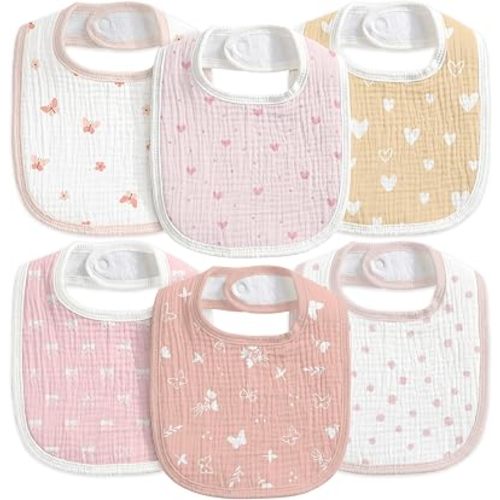 6-Pack Muslin Baby Bibs for Drooling & Teething, Absorbent Bib