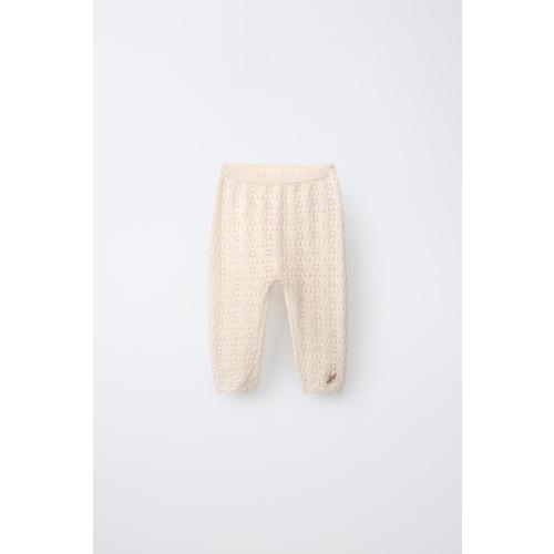 EMBROIDERED EYELET KNIT PANTS - Beige-pink | ZARA United States