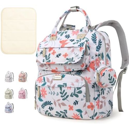 Diaper Bag Backpack for Baby – Large Capacity Waterproof Travel Tote, Multifunction Baby Bag with Changing Pad, Pacifier Holder & Stroller Straps (Jungle Green)