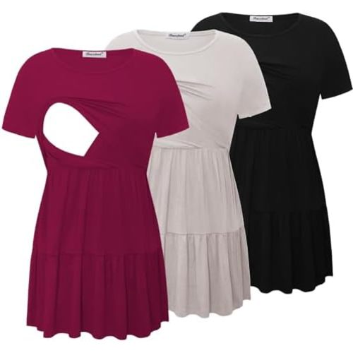Bearsland Women’s Nursing Top 3pack Short Sleeve Scoop Neck Nursing Shirt Breastfeeding Shirts