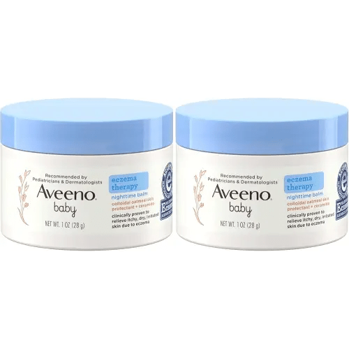 Aveeno Baby Eczema Therapy Nighttime Moisturizing Balm, Colloidal Oatmeal & Ceramide, Soothes & Relieves Dry, Itchy Skin from Eczema, Hypoallergenic, Fragrance-Free, Travel Size, 1 oz (Pack of 2)