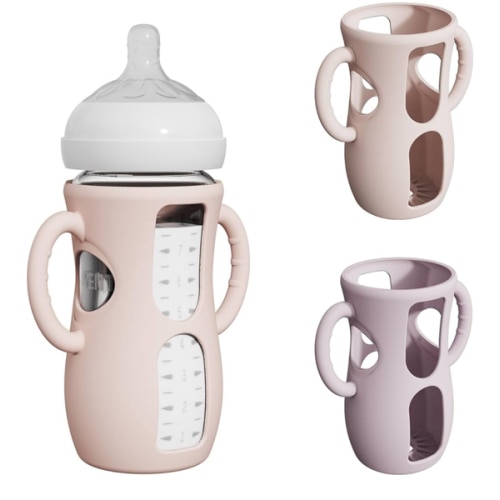 2 Pack Silicone Sleeves for Avent Natural Glass Bottles, Anti Breakage Baby Bottle Protector with Easy-Grip Handle, Compatible Philips Avent Glass Natural Bottle 8 oz, Not for Infant Use
