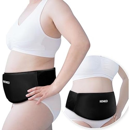 RENEO C Section Belly Binder, Reusable Solid Gel Ice Pack with Soft Lycra Cover, Adjustable Postpartum Wrap for Hot & Cold Therapy and Post-Op Recovery, Black