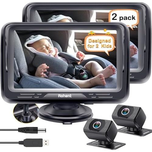 Rohent Baby Camera for Car 2 Pack: Dual HD 1080P Monitors with Night Vision