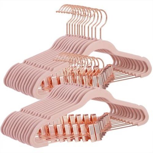 24-Pack Rose Gold Velvet Hangers with Adjustable Clips, 16.7 Inch Non-Slip Space Saving Hangers for Pants, Dresses, Skirts, Light Pink