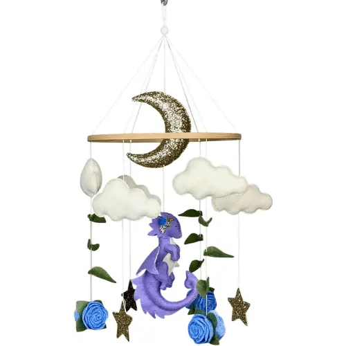 Dragon Baby Mobile for Girl Crib Fantasy Nursery Dragon Purple Dragon Baby Felt Hanging Mobile Flower Baby Mobile Handmade Dragon Baby Shower New Baby Girl Gift Pregnancy New Parents Gift