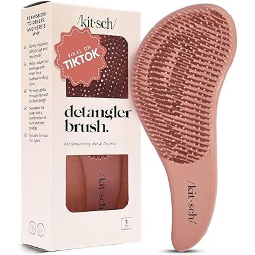 Kitsch Detangler Brush – Gentle Curly Hair Brush with Flexible Bristles for All Hair Types - Wet or Dry | Detangling Hair Brushes for Women & Men, Adults & Kids - Terracotta