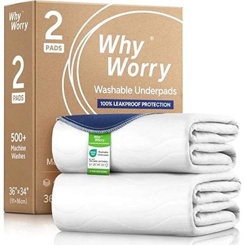 WHYWORRY Washable Bed Pads 34"x36", White, 2 Count
