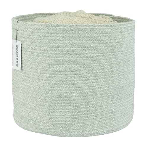 XUANGUO Cotton Rope Baskets For Girls Boys Kids 16”X14” Baby Laundry Basket Nursery Bin Round Woven Basket Organizer For Storage Toys Blankets Shoes Clothes light green