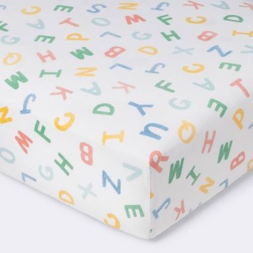 Cotton Fitted Crib Sheet Alphabet - Cloud Island™ - Primary Colors: Standard Crib/Toddler, Thread Count 200, 100% Cotton, All Around Elastic