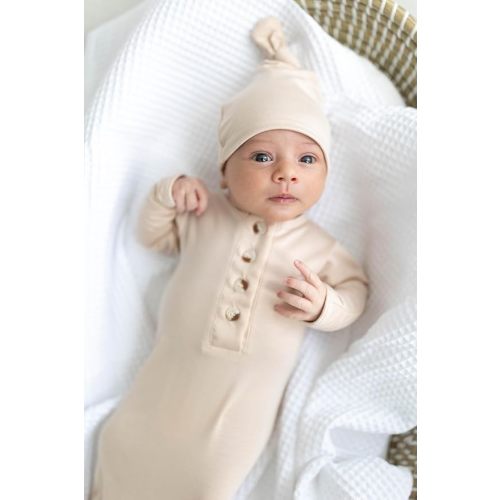 Stroller Society Newborn Knotted Baby Gown and Hat Set for Baby Boy or Baby Girl