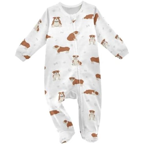Alaskan Dog Baby One-Piece Footies Long Sleeve Rompers Pajamas Zip Front Pjs for Boys Girls kids 3M
