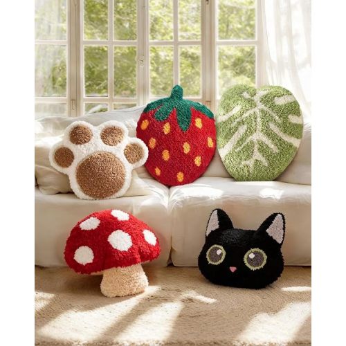 Strawberry Shaped Throw Pillow - Cute Decorative Plush Throw Pillow for Couch, Sofa, or Living Room, 17.7" x 13" Red Soft Cushion for Home Decor