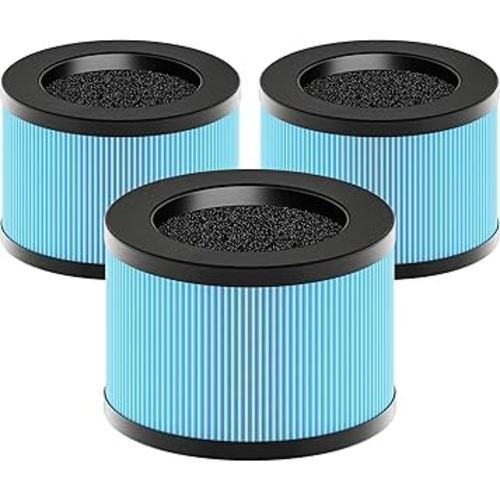 MK01 & MK06 True HEPA Filter Replacement Compatible with Aroeve MK01, MK06, ToLife TZ-K1 and Kloudi DH-JH01 Air Purifier, Standard Version, Blue, 3 Pack