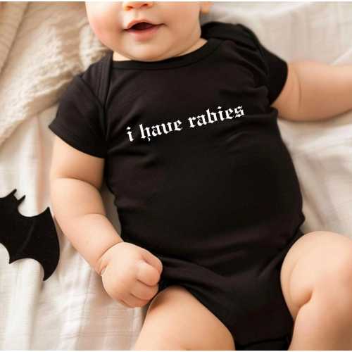 I Have Rabies Funny Baby Onesie, Funny Baby Shower Gifts, Gift for Baby Boy/ Girl, Gender Reveal Party, Cotton Infant Bodysuit Apparel, Goth