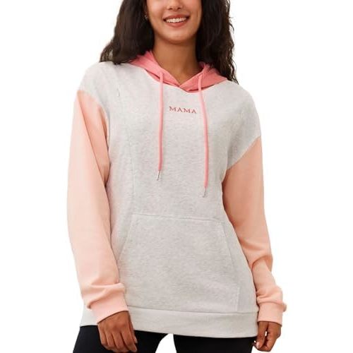 Nursing Hoodie for Breastfeeding Maternity Sweatshirt with Zippers Postpartum Nursing Top Colorblock Clothes