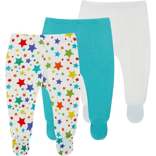 Bamboo Viscose 3-Pack Newborn Pants for Infant Girls Baby Footed Pants
