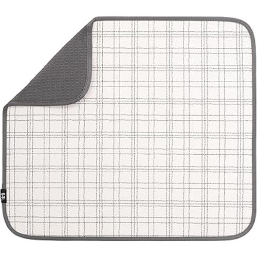 S&T INC. Dish Drying Mat, 16” x 18”, Absorbent Microfiber Kitchen Counter Mat, Dish Drying Pad for Dishes, Utensils, Pots and Pans, Large, Stitched Plaid