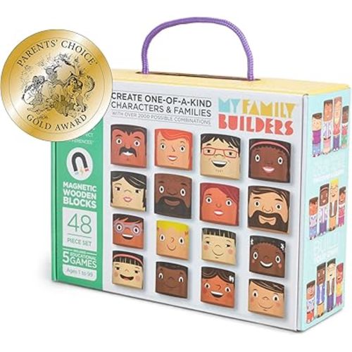 48-Piece Multiracial Family Play Set – Magnetic Wooden Diversity Building Blocks for Kids – Multicultural Puzzles, SEL Toy for Ages 1+
