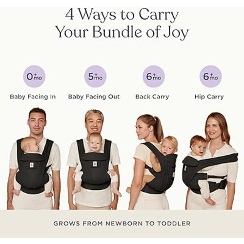 Ergobaby Omni Deluxe Baby Carrier Newborn to Toddler - Breathable Baby Carriers for Summer - All-Position Carrier with Enhanced Lumbar Support & Airflow (7-45 Pounds), Mesh, Onyx Black